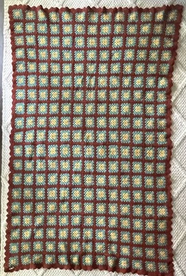 "Manta cuadrada de ganchillo abuela afgana marrón verde azulado mostaza 45,2"" x 72,5"" de colección" Foto 1 de 4