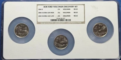2004-D NGC MS65 Wisconsin State Quarter Bob Ford Discovey Set High & Low Leaf - Image 1 of 2
