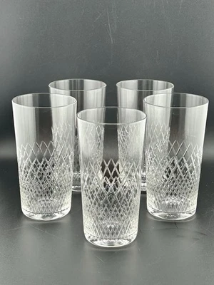 1960s Vintage Cut Stuart Crystal Highball Glasses Set of 5 5⅛″ Braemar Pattern - Image 1 of 4