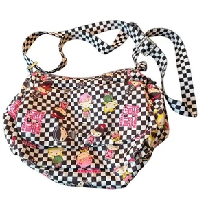 Borsa a tracolla Y2K Sporty Harajuku Lovers nera bianca a quadri 12" x 8" - Foto 1 di 12
