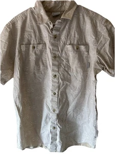 Columbia Men's Button Up Short Sleeve Shirt Size Large Cream/White Aztec - Picture 1 of 6