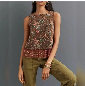 Camicia canotta canotta nuova con etichetta Anthropologie Eva Franco jacquard top taglia small - Foto 1 di 11