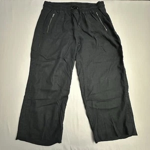 Athleta Cabo Linen Wide Leg Pants Womens 18 447244-03 Black Drawstring *Hemmed - Picture 1 of 18