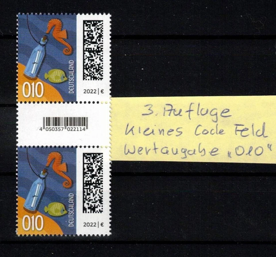 FLASCHENPOST Bund MiNr 3723A I F Fehler Wertangabe "010" Paar mit EAN CodeZwSteg - Bild 1 von 1