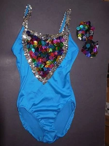 NWT Sequin Spangle Shimmy Leotard Turquoise Tap Jazz Dance Costume leotard Girls - Picture 1 of 6