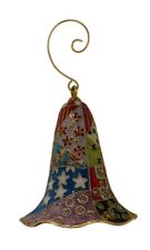 Vintage Enamel Floral Cloisonné Bell Christmas Ornament 5” Bell 2” Handle