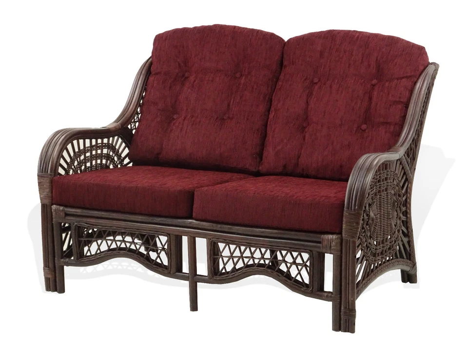 Malibu Natural Handmade Rattan Wicker Lounge Loveseat Sofa w/Dark Brown Cushoins - Изображение 1 из 1