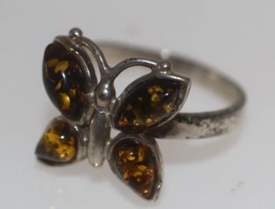 Precioso anillo mariposa ámbar de plata de ley talla 7 Foto 1 de 4