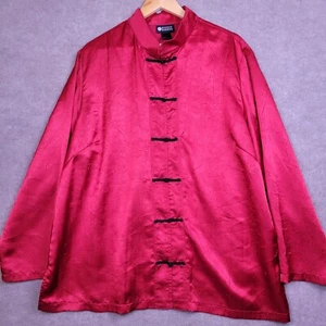 MAGGIE SWEET Kimono Women 2XL Red Shimmer Button Up Lightweight Relax Formal Top - Picture 1 of 9