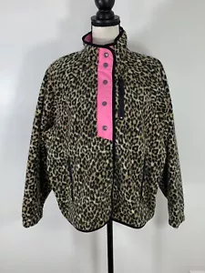 American Eagle Leopard Print Neon Pink Fleece Bomber Jacket Size S - Picture 1 of 6