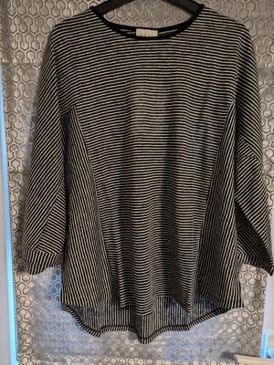 Wrap London Womens Boat Neck Linen Striped Tunic Top UK 16 Graphite Long Sleeve - Image 1 of 4