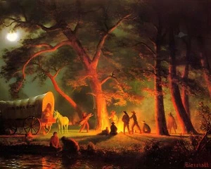 Oregon Trail Lagerfeuer Gemälde 8 x 10 200 Jahre Tinte Museumsqualität Giclée Papier A28 - Bild 1 von 5