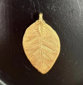 Gold Toned Leaf Pendant Textured Signed Bergere 1” W x 1-1/4” L - Picture 1 of 6