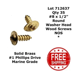 #8 ROUND WASHER - HEAD Solid Brass Wood Screws (35) #1 Phillips Drive 712637 - Picture 1 of 1