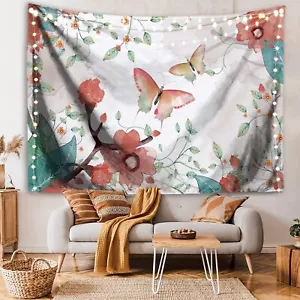 Cute Flower Butterfly Tapestry Aesthetic Floral Wall Hanging Art for Girls Room - Picture 1 of 4