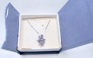 New w Tag Sterling Silver Triple Flower Tanzanite Diamond Pendant 18" Chain #2 - Picture 1 of 11