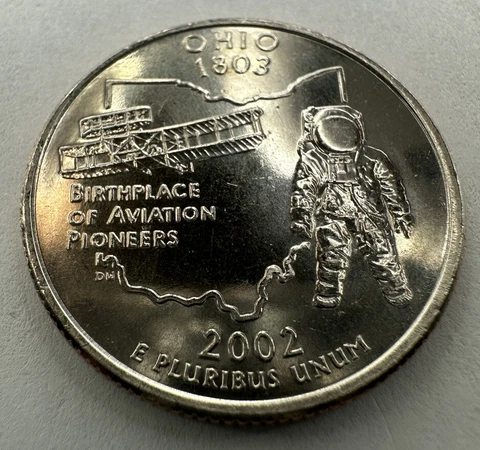 2002-D Ohio State Quarter 25cent Coin from US Mint Set. Uncirculated BU Cover