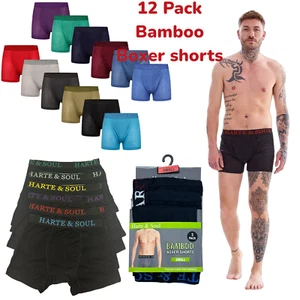 Harte & Soul 12 Pack Mens Cotton Bamboo Blend Black Asst Colours Boxer Shorts - Picture 1 of 12