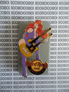Hard Rock Cafe Atlanta 2007 - Sexy Red Hair Girl Playing Double Neck Guitar Pin - Picture 1 of 1