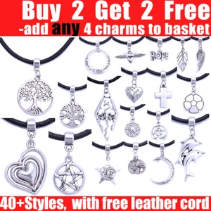 Collar Gargantilla con Dije Tibetano Colgante de Cuero Real para Mujer Niña - Imagen 1 de 42