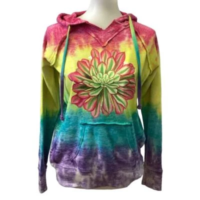 Moletom com capuz leve estampado à mão pequeno rosa suculento cacto tingido - Imagem 1 de 4