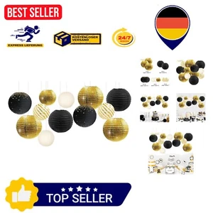 Wiederverwendbares Set von 12 Schwarz-Gold Papierlaternen für Ihre nächste Party - Bild 1 von 11