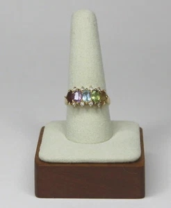 Multicolor Marquise Stone Ring 925 Sterling Silver Gold Plated Vermeil - Picture 1 of 9