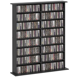 Black Wooden CD's Blu-ray Media Storage 16 Compartments Large Tower Shelves Unit - Picture 1 of 10