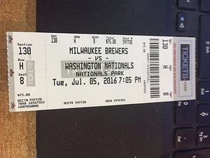 2016 WASHINGTON NATIONALS VS MILWAUKEE BREWERS TICKET STUB 7/5 - Picture 1 of 1