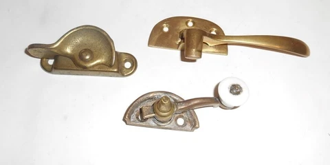Vintage window Sash Lock Parts 3 Different Locks No Keepers Brass Iron Porcelain Cover