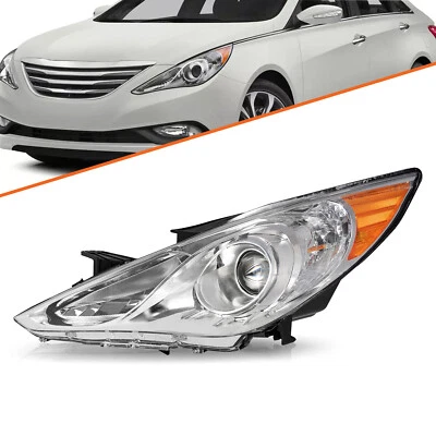 Chrome Housing Left Driver Side Halogen Headlight For 2011-2014 Hyundai Sonata - Image 1 of 4