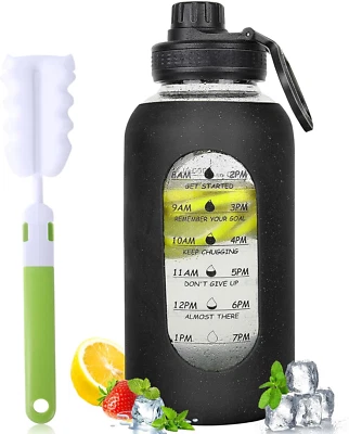 Glass Water Bottles 40 Oz with Silicone Sleeve Drinking Hydration Bottles Reusab - Image 1 of 4