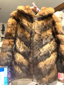 NEVER WORN, Sz 8/10 SMALL SUPERB Sheared Beaver Fur Coat Jacket Hood Unisex - Picture 1 of 6