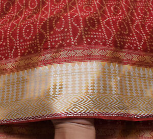 Sushila Vintage Maroon Saree 100% Pure Cotton Bandhani Printed Soft Craft Fabric