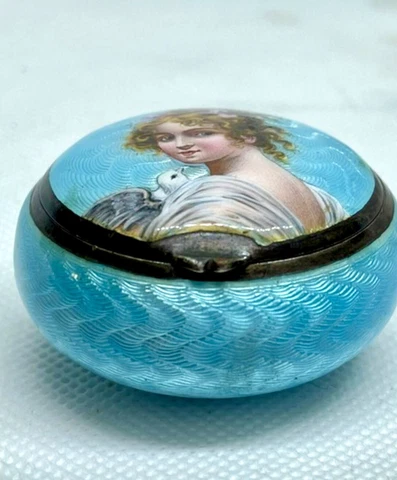 sterling enamel compact Gorgeous Gift Guilloche Girl Dove Love Blue Wedding Gift Cover