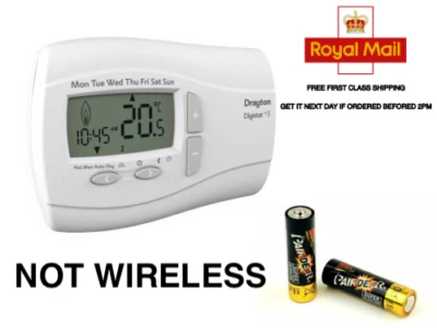 Drayton 22083 Digistat+3  7 Day Programmable Room BATTERY Thermostat NOT RF - Image 1 of 3