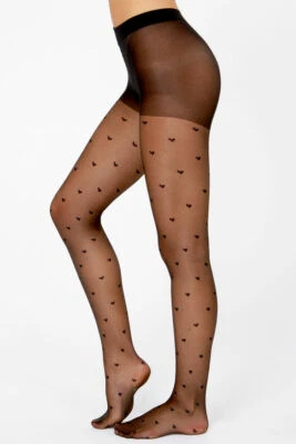 NEW SHEER HEART PATTERN TIGHTS DESIGNER HOSIERY PANTYHOSE FAST FREE POST - Image 1 of 2