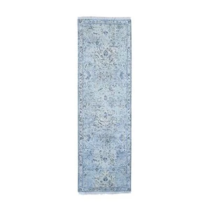 2'6"x8' Distressed Oushak Silk with Textured Wool Runner Hand Knotted Rug G66588 - Picture 1 of 7