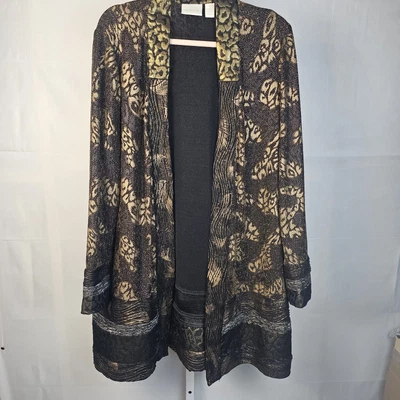 Chico's Animal Print Shine Patchwork Duster Jacket Black Gold Sz - 2 - Image 1 of 4