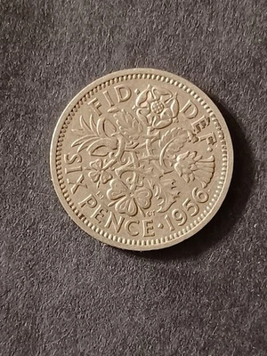 Uma moeda rara de seis pence da rainha Elizabeth II 1956 - Imagem 1 de 2