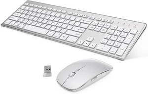 Wireless Keyboard and Mouse Silver White Full Size 2.4G USB portables Quiet C... - Picture 1 of 7