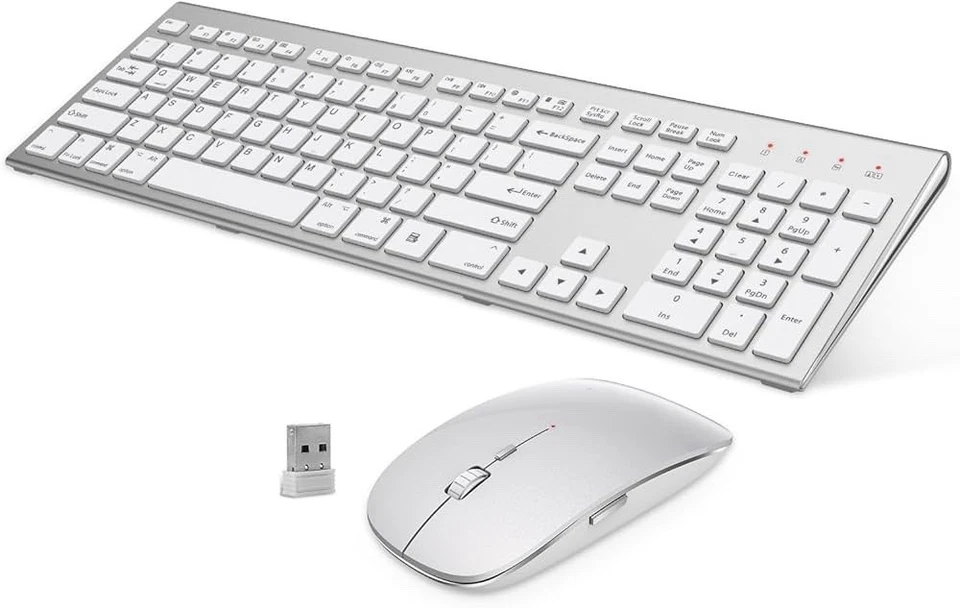 Wireless Keyboard and Mouse Silver White Full Size 2.4G USB portables Quiet C... - Image 1 of 4