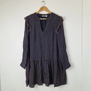 Mint Velvet Navy Pink Polka Long Sleeved Peplum Style Tunic Top UK Size 16 - Picture 1 of 8
