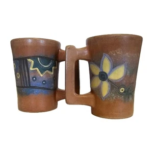 Seminario Urubamba Cusco Peru Pottery Earthenware Clay Coffee Mugs Pair 4" tall - Picture 1 of 6