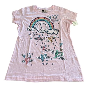 Girls XL Pink Sparkle Rainbow Hearts Tee Shirt Knit Top - Picture 1 of 5