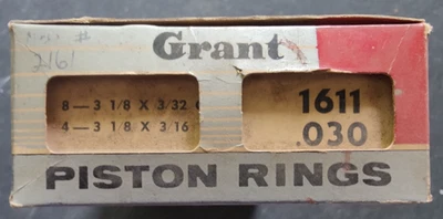 Juego de anillos de pistón Grant 1611 .030 para Henry J Willys 134 4 cilindros 3-1/8" diámetro Foto 1 de 2