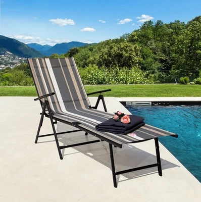 BEST CHOICE PRODUCT Nuu Garden Foldable Outdoor Chaise Lounge Chair Adjustable Patio Recliner STRIPE