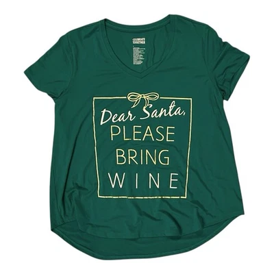 Camiseta para mujer verde con cuello en V "Querido Santa, por favor trae vino" grande Navidad Foto 1 de 3