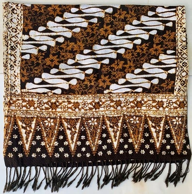 Batik Table Runner, shawl Indonesia 23" x 74" geometric pattern - Image 1 of 3