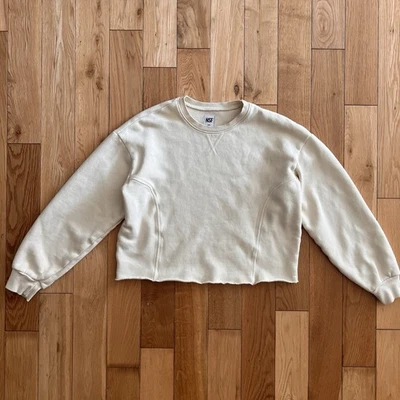 NSF Mujer Recortada Cuello Redondo Sudadera Crema Marfil 100% Algodón Talla Pequeña Foto 1 de 4